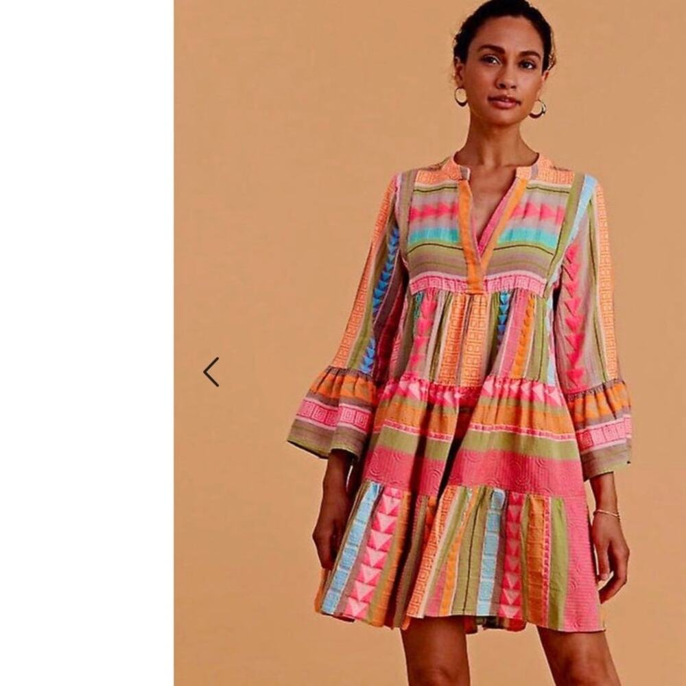 Devotion Twins Ella Short Mini Dress Pink Orange Print Anthropologie Medium - Picture 1 of 6